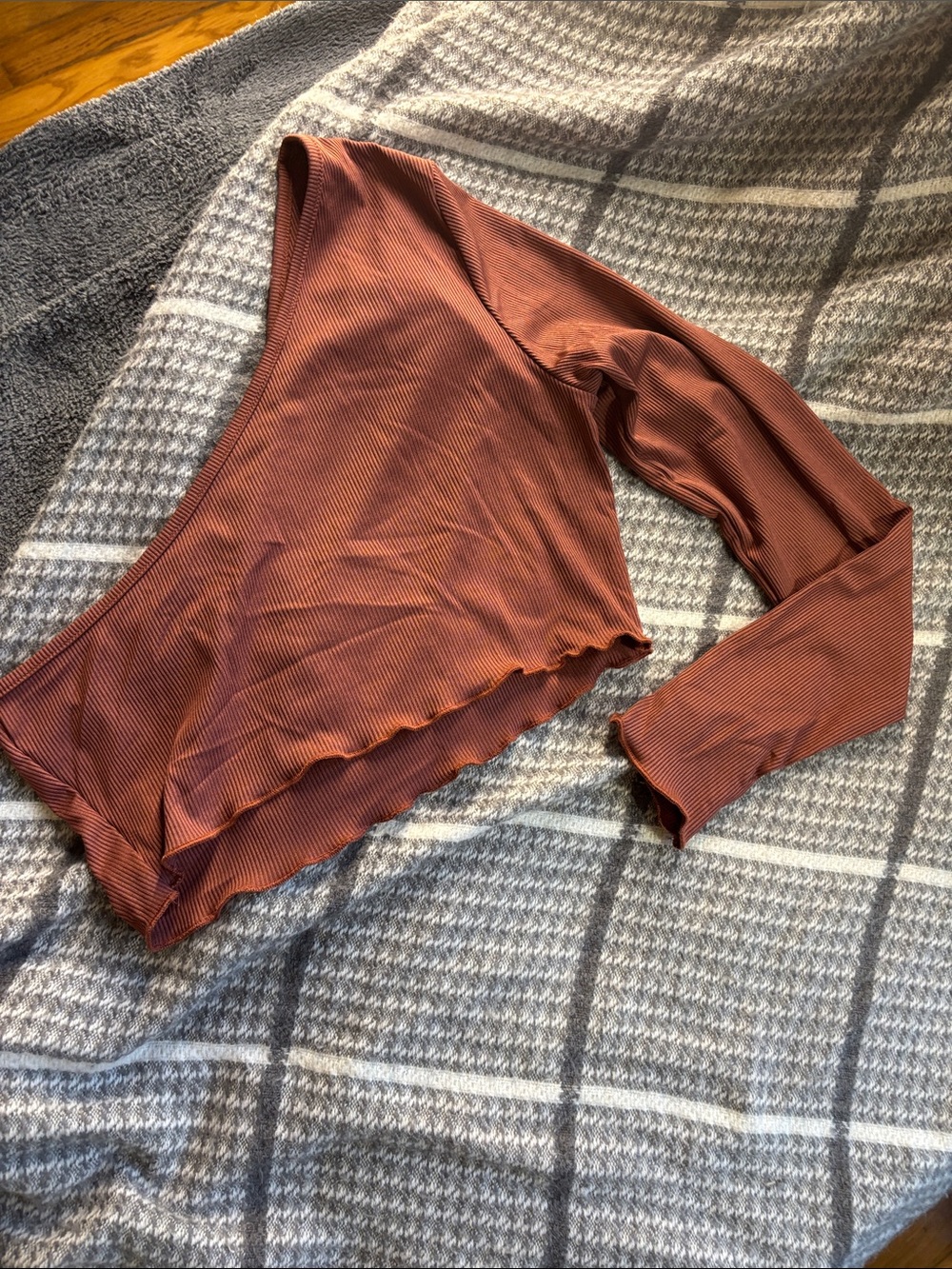 One-Shoulder Ribbed Crop Top in Rust Brown - Women's size medium